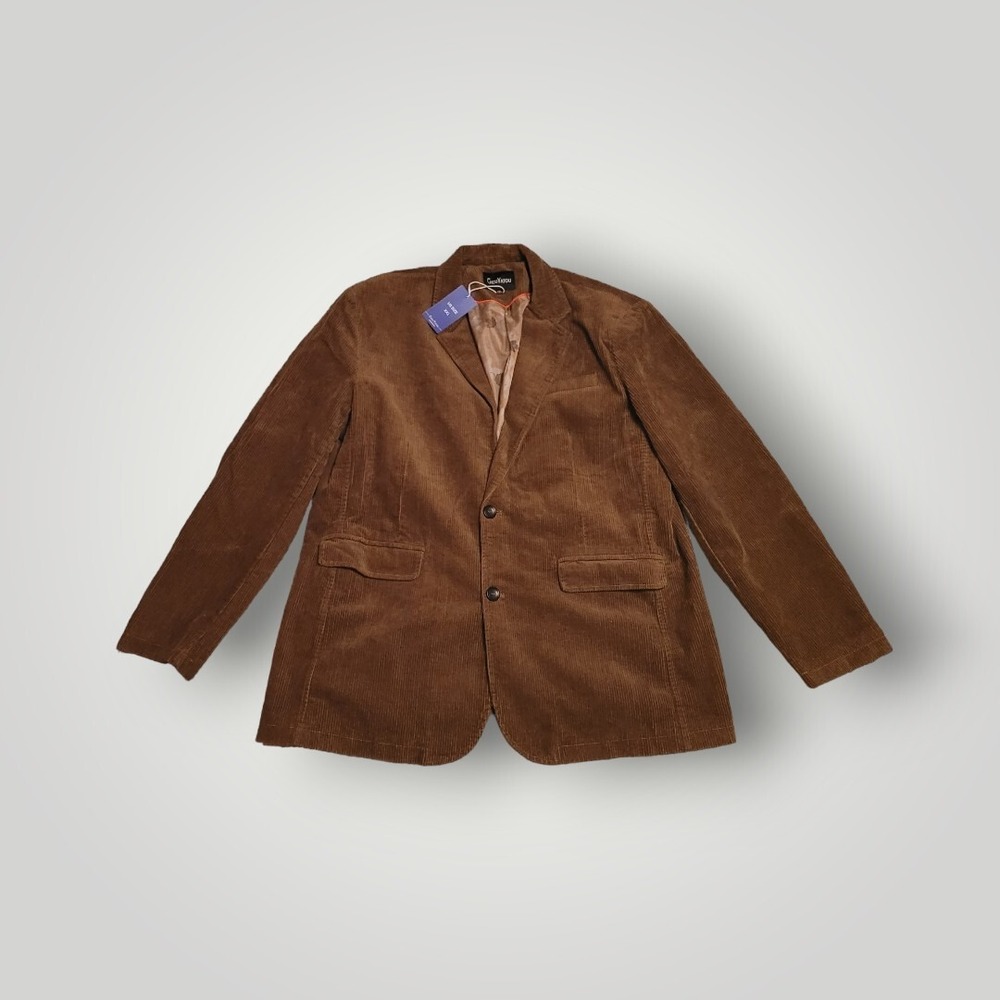 Chouyatou Men's Vintage Casual Work Wear Corduroy Brown Blazer Jacket Coat Sport